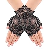 Yolev Damen Fingerlose Handschuhe Schwarze Spitze Handschuhe Kurze Braut Hochzeits Handschuhe Abschlussball Teeparty Halloween Kostüm Zubehör