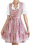 EIISSION Dirndl Damen Midi Trachtenkleid inkl. Trachtenrock Dirndlbluse Dirndlschürze für Oktoberfest Pink 54