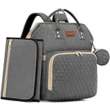 ROSEGIN Wickelrucksack Groß - Baby Wickeltasche Rucksack Wasserdicht & Leicht mit Wickelunterlage, Schnullertasche & Kinderwagenhaken - Diaper Bag Babytasche für Mama & Papa, Dunkelgrau