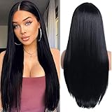 YEESHEDO Damen Perücke Schwarz Lang Glatt Perücken für Frauen Natürlich Gerade Synthetische Haar Party Kostüm Cosplay Black Wig 24 Zoll (Schwarze)