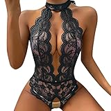 pitashe_Bekleidung Dessous-Set Damen Tiefer V-Ausschnitt Halfter Spitze Reizwäsche Negligee Babydoll Unregelmäßiger Hem Nachtwäsche Nachthemd Lingerie Nachtkleid G-String Sleepwear, Schwarz, XXL