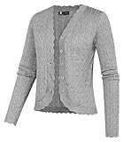 KANCY KOLE Leichte Kurze Strickjacken für Damen Langärm V-Ausschnitt Strickjacke mit Knöpfen Überwurf für Herbst Winter Hellgrau L