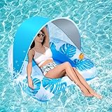 IEEILULU Luftmatratze Pool Erwachsene, Aufblasbare Schwimmsessel Pool mit Lichtern, Sonnendach und 2 Getränkehaltern, Aufblasbarer Float Schwimmsitz für Sommer-Wasserpart (Blau-1)