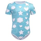 ABDL Body M?nner Herren Overall Bodysuit Baby Einteiler f?r Windelliebhaber Kurzarm T-Shirt Unterhemd Druckkn?pfe im Schritt Karikatur Gedruckt Jumpsuit Playsuit Unterw?sche Schlafanzug Wolken L