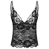 Freebily Herren Sissy Unterhemd Transparent Spitze Dessous BH Spaghetti-Träger Crop Top Männer Erotische Lingerie Unterwäsche Nachthemd Weste Schwarz XL