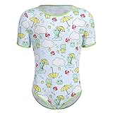 ABDL Body Männer Herren Overall Bodysuit Kurzarm T-Shirt Unterhemd Ouvert Body Sportbody Druckknöpfe im Schritt Karikatur Druckt Einteiler Jumpsuit Playsuit Unterwäsche Nachthemd Grün Frosch M