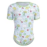 ABDL Body Männer Herren Overall Bodysuit Kurzarm T-Shirt Unterhemd Ouvert Body Sportbody Druckknöpfe im Schritt Karikatur Druckt Einteiler Jumpsuit Playsuit Unterwäsche Nachthemd Grün Frosch M