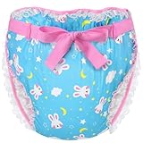 LittleForBig Seidig Erwachsene Band Omutsu Windel Überhose Bezug Waschbar Verstellbar Wiederverwendbar Wasserdicht Windelbezug - Snuggle Bunny Muster Blau XL