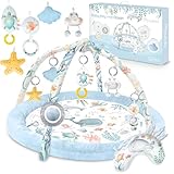 Nukido Spieldecke Mit Spielbogen Baby Spielmatte Babyspieldecke Krabbeldecke 7 Spielzeuge Und Kissen Weich Pflegeleicht Ocean Blau