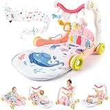 deAO 4-in-1 Piano-Gym Spieldecke, Baby Musik-Spieldecke, Babydecke mit Spielbogen, Pianospieldecke mit 5 Spielelementen, bunten Klaviertasten und Melodien, Bauchzeit Activity Decke für Kind 0-3 Jahre