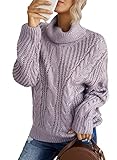 Aleumdr Rollkragenpullover Strickpullover Damen Winterpullover Oversize Rollkragen Pullover Grobstrick Strickpulli Lila L