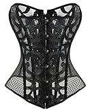 Korsett-Oberteil für Damen, Satin, Überbrust, Schnürung, Busiter, Shapewear Outfit, Schwarz, XX-Large