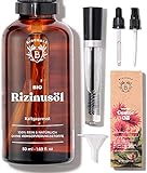 Bionoble Rizinusöl Bio 50ml - 100% Rein, Natürlich, Kaltgepresst - Wimpern, Augenbrauen, Haare, Nägel - Vegan, Cruelty Free - Castor Oil - Glasflasche + Pipette + Pumpe + Mascara Kit