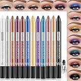 Petansy Professionelles Make-up-Augenstift-Set, 12 Stück farbige Lidschatten-Stick und Eyeliner-Bleistift, langlebig, wasserdicht, Glitzer, Perlglanz, Lidschatten, Make-up-Geschenk für Frauen