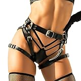 TUYMNI Damen Punk Leder Harness Sexy Gothic Bondage Caged Strumpfband Leder Shorts Oberschenkel Gürtel Bondage Bein Geschirre BDSM Spielzeug Dessous für Frauen Ledergeschirr Rave Cosplay Nachtclub