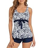 Genfien Tankini Damen Bauchweg Push Up Top High Waist Badeshorts Zweiteiler Bademode Tankini Damen Set Elegant