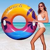 HeySplash Pool Schwimmring Erwachsene, 42 Zoll Groß Schwimmreifen mit Griff, Aufblasbar Wasserspielring, Hawaii Spaß Schwimmen Spielzeug Float Fluss Pool Strand See Party Dekoration,Orange Lila Strand
