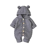 VICROAD Baby Strampler Gestrickter Overall Babykleidung Kapuze mit Süßen Ohren für Jungen Mädchen Neugeborene