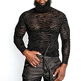 Casey Kevin Herren Muskel Transparent Langarm Shirts Mesh Hemd Schmale Passform Langarmshirt T-Shirt Langen Ärmeln Hemd