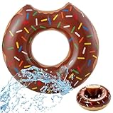 Aufblasbar Donut Schwimmring braun Ø 120 cm mit Biss - Schwimmreifen Pool & Wasser, mit je Getränkehalter für Erwachsene & Kinder
