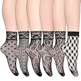 letcdfer Damen Spitzensocken Schwarze Netzsocken Damen Fischnetz Söckchen Sexy Spitzen-Söckchen Transparente Freizeitsocken Mesh Socken Durchsichtige Socken Sommer Knöchel Trachtensocken, 6 Paar