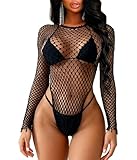 Buitifo Damen Body Einteiler Babydoll Netz-Top Shirts Dessous Bodys Rave-Outfits(Schwarz 2,M)
