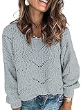 Dokotoo Damen Strickpullover Elegant Rundhals Pullover Herbst Winter Einfarbiger Pulli Oberteil Winterpullover, grau, L