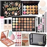 Muiefe Make Up Set, Schminkset für Frauen, Kosmetik Geschenkset Damen Mädchen mit Lidschatten Concealer Palette, Konturierungspalette, Foundation, Mascara, Lipgloss, Eyeliner, Reisetasche
