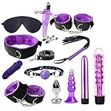Bondage Set Fesseln Erotik 13 Stück Leder SM Mit Handschellen Und Analplug Set Perfekt Erotik Für Paare (Violett)
