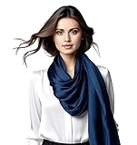 LA FERANI Damen Seidenschal 100% Seide Halstuch Seidentuch 180x90cm Uni Farbe für Anzug formelle Anlässe Stola Business Style Geschenk für Sie (Dunkel Blau)