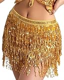KGDUYC 1 Stück Damen Fransen Paillettenkleid, Chiffon Gaze Paillettenkleid, Bauchtanz Paillettenkleid, Damen Paillettenkleid, Mardi Gras Performance Party (Gold)