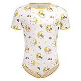 ABDL Body M?nner Herren Overall Bodysuit Baby Einteiler f?r Windelliebhaber Kurzarm T-Shirt Unterhemd Druckkn?pfe im Schritt Karikatur Gedruckt Jumpsuit Playsuit Unterw?sche Schlafanzug Mond B?r L