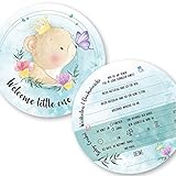 Babyparty Spiele Rate mal Karten (25 Karten, Deutsch, Motiv Bär) - Babyshower Ratespiel Mädchen und Junge - Baby Orakel Deko (Rund (Durchmesser 14,8 cm))