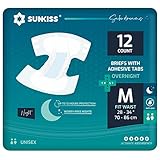 SUNKISS TrustPlus Inkontinenz Windeln für Erwachsene über Nacht, Saugfähige Einweg-Unterwäsche für Männer und Frauen mit Tabs, Unisex, Größe M, 12 Stück