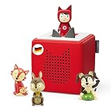 tonies Toniebox Extrapack – Toniebox Starterset + 3 Hörfiguren, Toniebox Rot mit passendem Kreativ 3 x Lieblings-Kinderlieder – für Kinder ab 3 Jahren