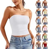 Bandeau Top Damen, Trägerloser BH Tube Top Trägerloses Crop Sexy Tank Tops Schulterfreies Y2k Tops Ohne Träger Enge Basic Elegant Sport mit Integriertem BH, Weiß, M