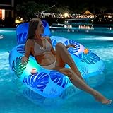 IEEILULU Luftmatratze Pool Erwachsene, Aufblasbare Schwimmsessel Pool mit Lichtern, Sonnendach und 2 Getränkehaltern, Aufblasbarer Float Schwimmsitz für Sommer-Wasserpart (Blau-1)