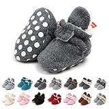 TMEOG Unisex-Baby Neugeborenes Fleece Booties Bio Baumwoll-Futter und rutschfeste Greifer Winterschuhe (6-12 Monate, A_Grau)