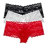 KHUFUZI Herren 3 Farben Pack Sexy Spitze Höschen Sissy Pouch Brief EIS Seide Boxer Unterwäsche Dessous Geschenk für Freund