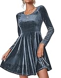 Zeagoo Damen Kleider Elegant Samtkleid Weihnachtskleid Festliche Partykleid Cocktailkleid Langarm Abendkleider Knielang Freizeitkleid Rundhals Winterkleid Bodycon Ballkleider Dunkelgrau L