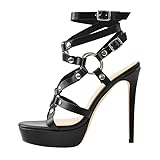 MissHeel Damen Plateau Sandalen mit Pfennigabsatz Punk Style Schwarz EU 39