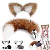 Fox Tail mit Edelstahl Anal Plug set, Analplug Paaren Cosplay mit Fuchsschwanz Katze Ohren Anal Tail Sexspielzeug, Butt Plug Anal Stimulator für Frauen Cospaly Buttplug Anal Dildo 2 Stück Set