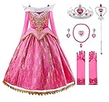 JerrisApparel Mädchen Prinzessin Spitze Kleid Rosa Schulterfrei Party Kostüm Verkleidung (5 Jahre, Rosa Mit Zubehör)