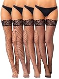 SATINIOR 4 Paar Halloween Spitze Netzstrümpfe Spitzen Oberschenkel Strümpfe Damen Netzstrümpfe für Cosplay Party, Schwarz