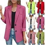 EMATOP Lang Blazer Damen Langarm Elegant Mantel Einfarbig Revers Sakko Jacke Lässig Business Blazerjacke Slim Fit Sportlich Longblazer mit Taschen Trenchcoat Vintage Knöpfe Übergangsjacke