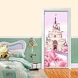 qunxun Cartoon Schloss Rosa Prinzessin Zimmer Mädchen Schlafzimmer Tür Aufkleber Wandbild Tapete PVC Wasserdicht Selbstklebend 3D