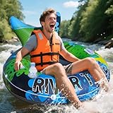DeeprBlu Luftmatratze Pool Stark Belastbar, XL Schwimmreifen Erwachsene Luftmatratze Wasser, Schwimmmatratze mit Getränkehalter und Handyhalter, Aufblasbarer Schwimmsessel Wasserreifen für Fluss, See