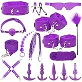 BDSM Bondage Set für Valentinstag, 16 Stück BDSM Fesseln Sex Set Perfekt Bondage Set mit Analplug Handschellen Nippelklemmen Augenmaske Peitsche, Erotik SM Sexspielzeug für Anfänger Erfahr