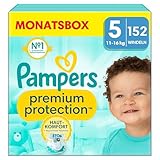 Pampers Baby Windeln Größe 5, Premium Protection, Windeln x152, 11kg-16kg, Doppelter Schutz für Hautkomfort & gegen Auslaufen