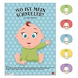 avandu Wo ist mein Schnuller? Babyparty Spiel mit 20 Aufklebern - Partyspiel Gesellschaftsspiel
